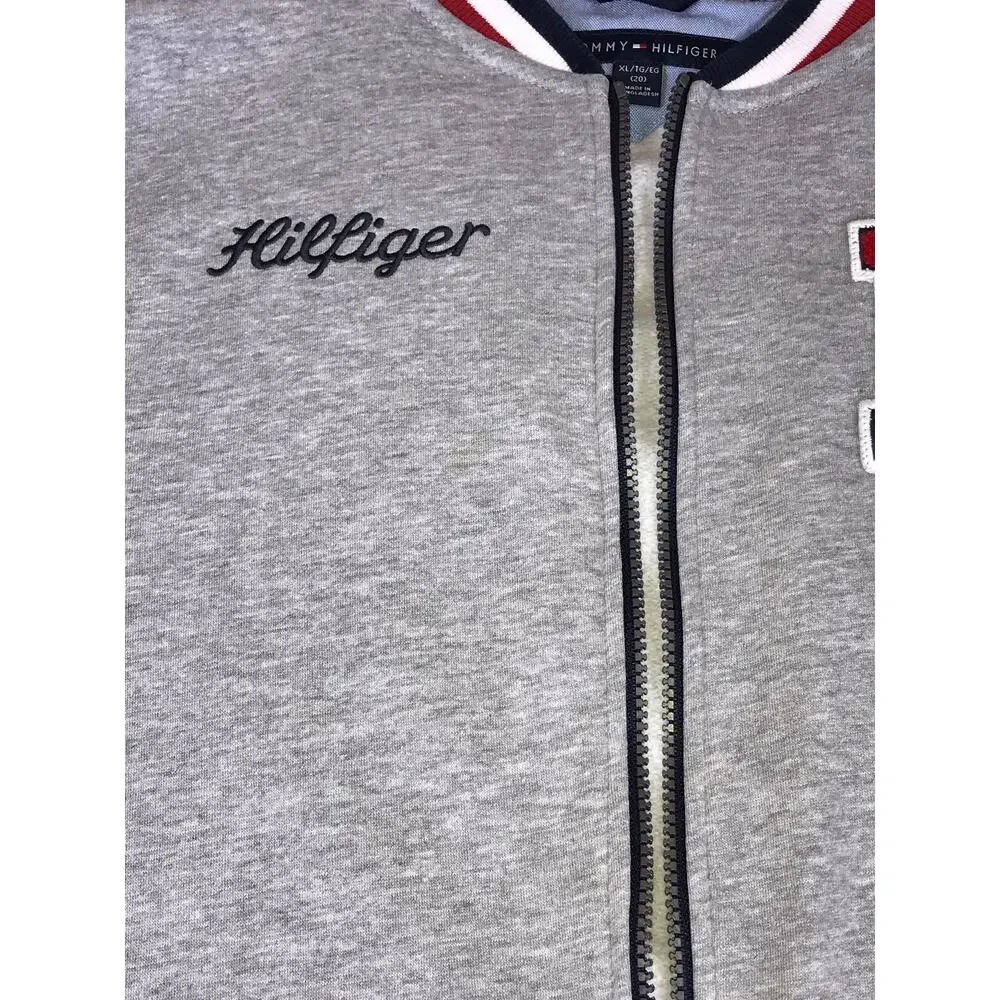Tommy Hilfiger Varsity Jacket Boys XL 20 Gray Navy Letterman Zip Up Winter